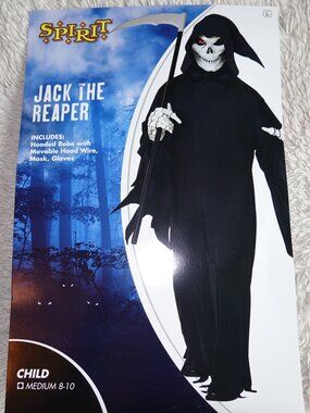 Child Medium 8-10 Spirit Halloween Jack The Reaper Costume, Like New